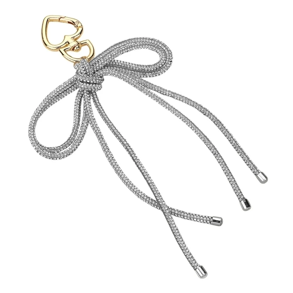 NEW Silver Clear Bling Studded Bow Keychain Bag Charm